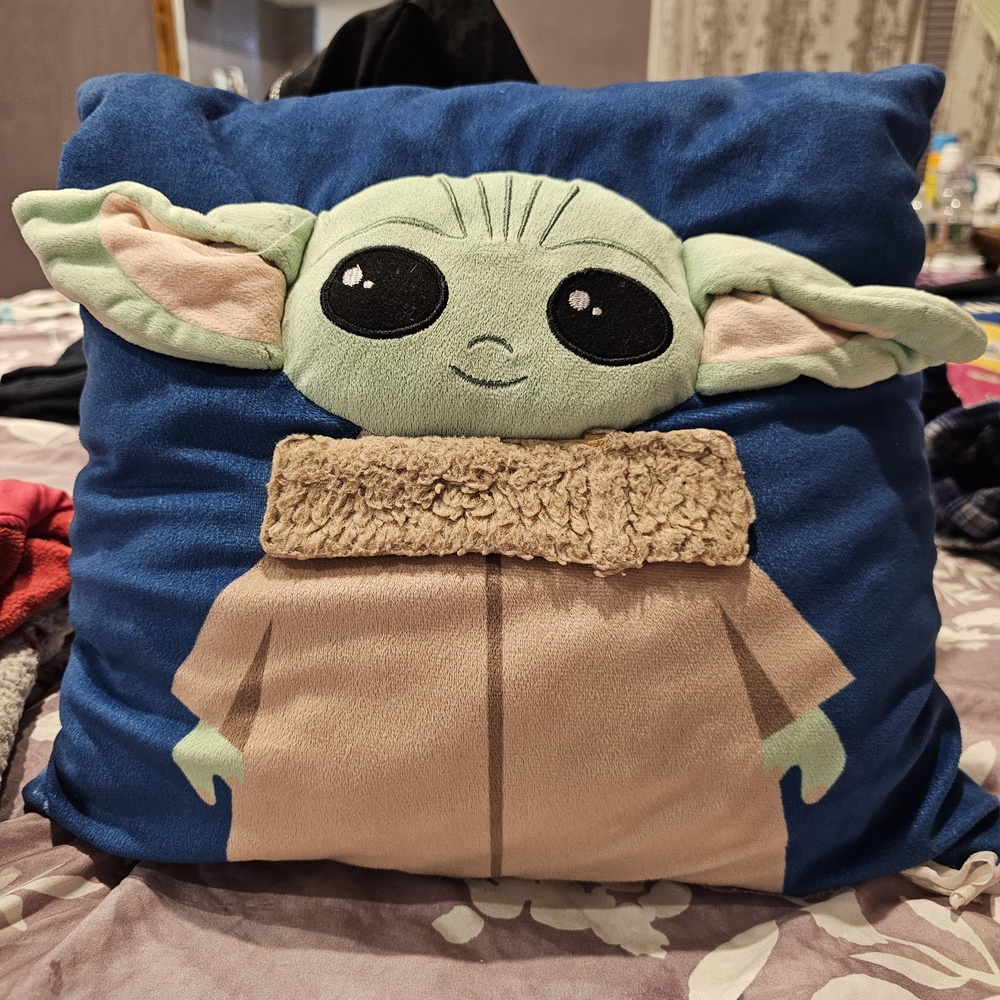 Star Wars Grogu Plush Cushion - Blue and Green